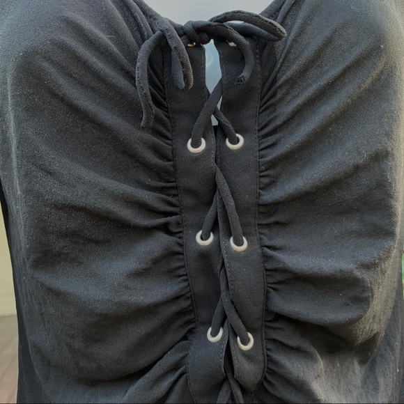 BCBGMaxAzria Silk Cross Lace Long Sleeve Shirt | M - Picture 3 of 6